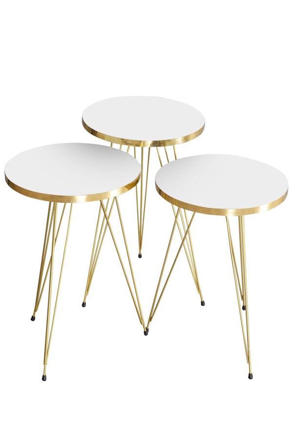 Zigon Sehpa Gold Beyaz Tel - Image 1
