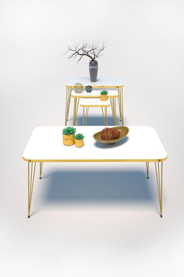 Zigon Sehpa Kr Ve Orta Sehpa Kr Set Gold Beyaz Tel 1109 - Image 1