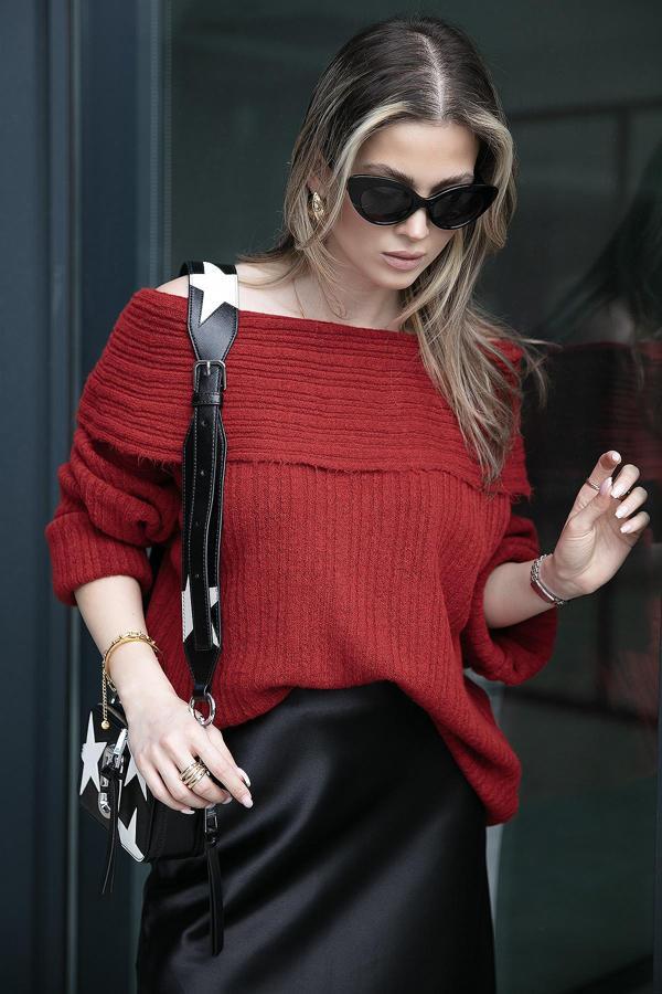 Lela Oversize Fit Madonna Yaka Triko Bayan Kazak 4615216 KIRMIZI - Image 1