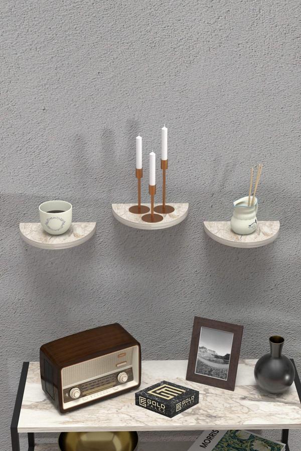 Duvar Rafı Dekoratif 3 Adet Çiçeklik Oval Efes - Image 1