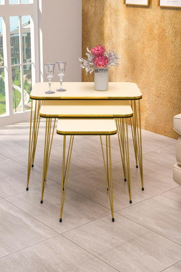 Zigon Sehpa Kr Çift Gold Krem Tel  1030 - Image 1