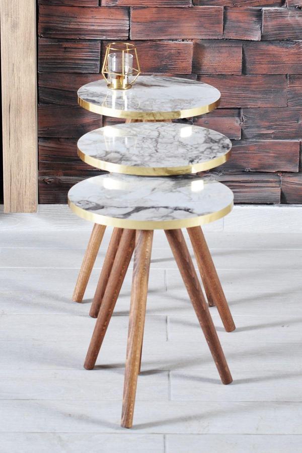 Zigon Sehpa 3'lü Gümüş Metal Ayak Gümüş Efes - Image 1