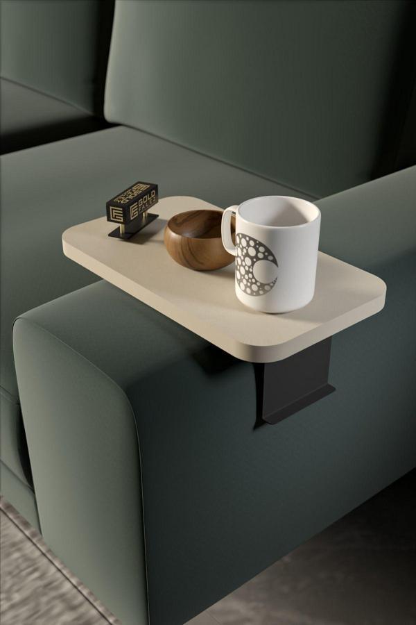 Yan Sehpa Ayarlanabilir Tepsi DİKDÖRTGEN Dekoratif Modern Yatay Dikey Koltuk Sehpası KREM - Image 1