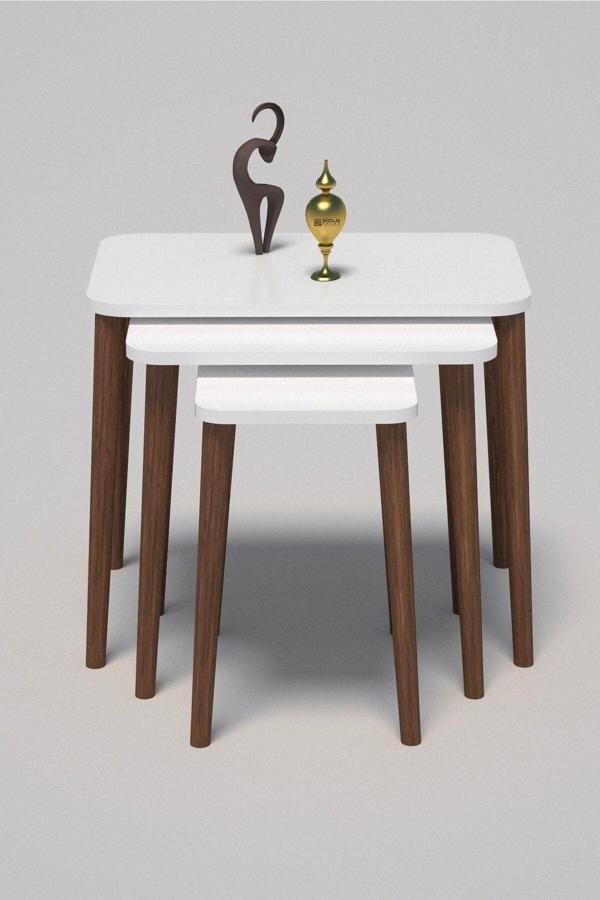 Zigon Sehpa Ahşap Torna Ayak Beyaz Kr - Image 1