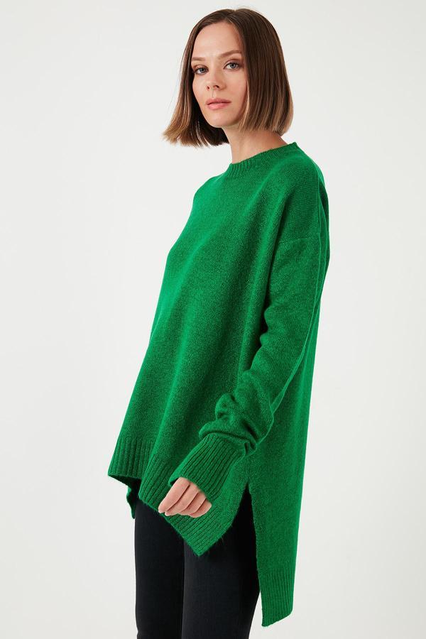 Lela Rahat Kesim Yırtmaç Detaylı Bisiklet Yaka Bayan Kazak 4616142Y BENETTON - Image 1