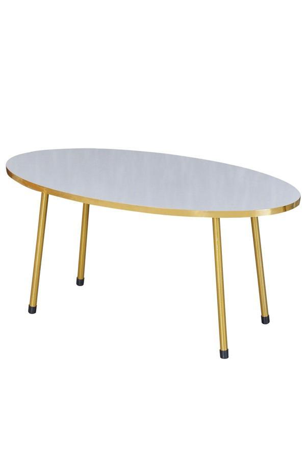 Orta Sehpa Beyaz Elips Gold Metal Ayak Gold - Image 1