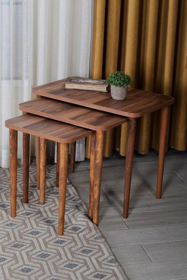 Zigon Sehpa Ahşap Torna Ayak Ceviz Kr 2067 - Image 1