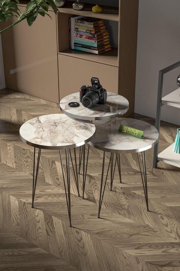 Zigon Sehpa Siyah Tel Ayak Gümüş Efes - Image 1