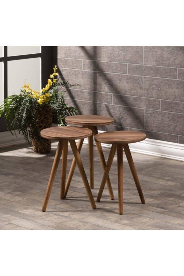 Zigon Sehpa Ve Orta Sehpa Kr Torna Ceviz Set 3006 - Image 1