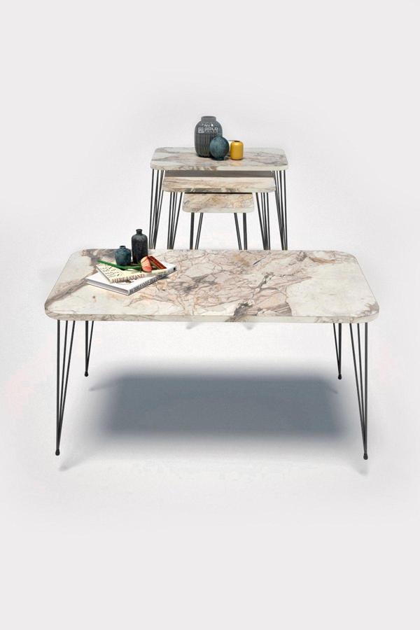 Zigon Sehpa Kr Ve Orta Sehpa Kr Set Siyah Ayak Efes Tel 1103 - Image 1