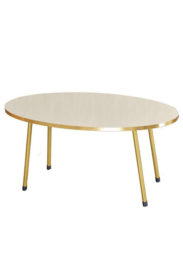 Orta Sehpa Krem Elips Metal Ayak Gold - Image 1