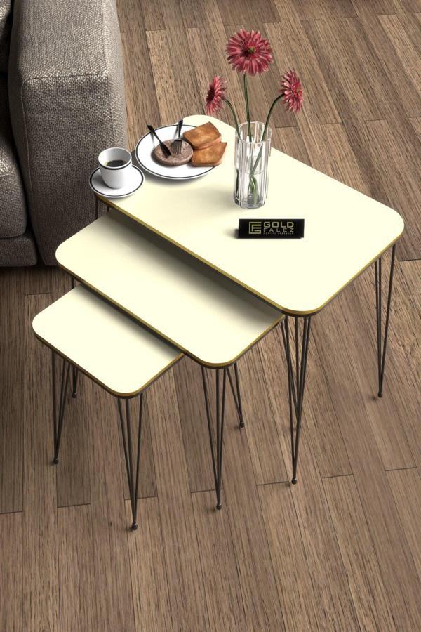 Zigon Sehpa Kr Çift Krem Tel Siyah Ayak - Image 1