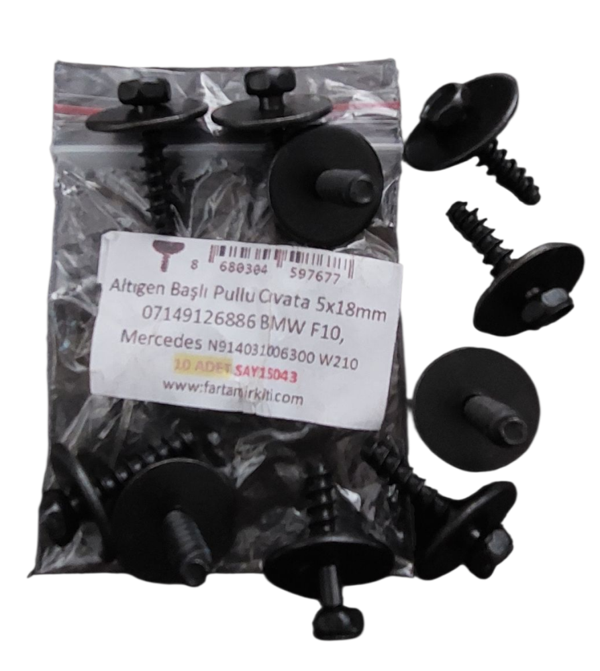 Altıgen Başlı Pullu Cıvata 5x18mm 07149126886 BMW F10, Mercedes N914031006300 W210 (10 ADET) 15043 MARKA İLE UYUMLU - Image 1