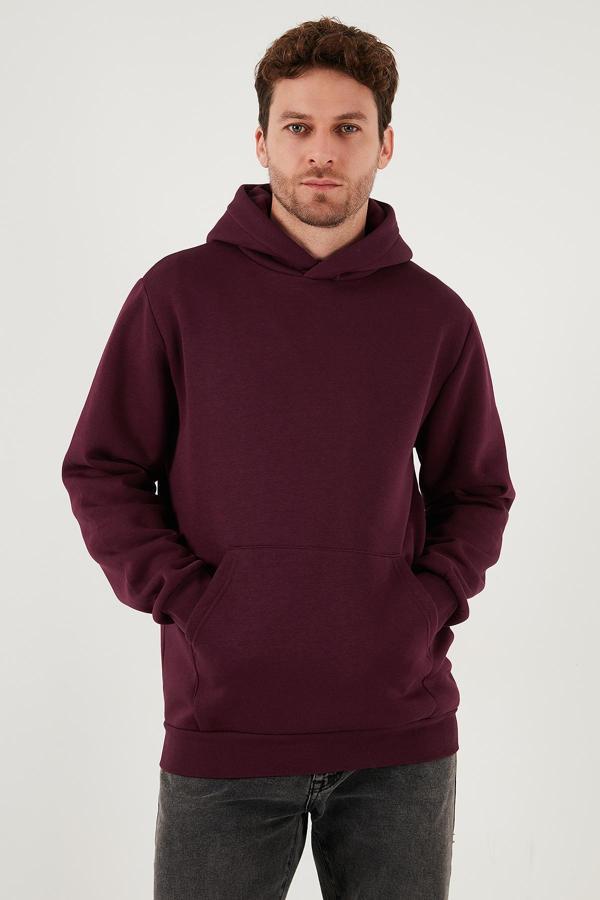 Buratti Regular Fit Kapüşonlu Kanguru Cepli İçi Tüylü Yumuşak Şardonlu Erkek Sweat 5905281 VİŞNE - Image 1
