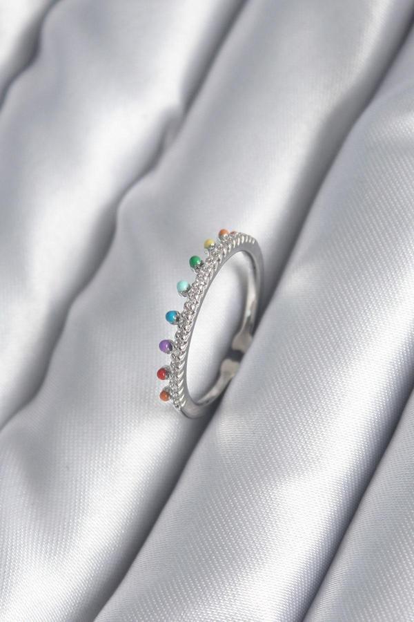 Pirinç Gümüş Renk Zirkon Taş Detay Kadın Yüzük - Image 1