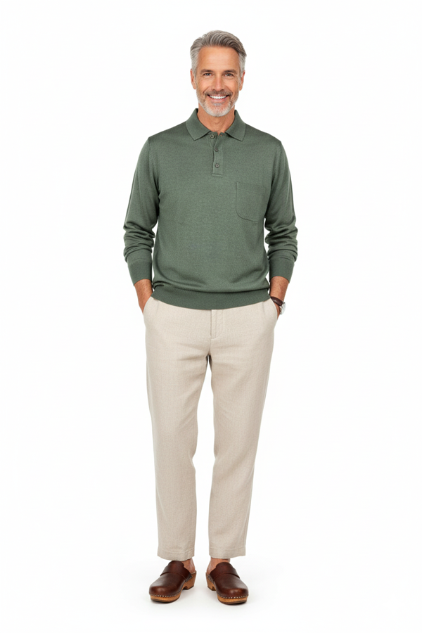 Oppland Erkek Kazak Premium Yün Tarzı Klasik Polo Yaka Düğmeli Cepli Rahat Tam Kalıp - Image 1
