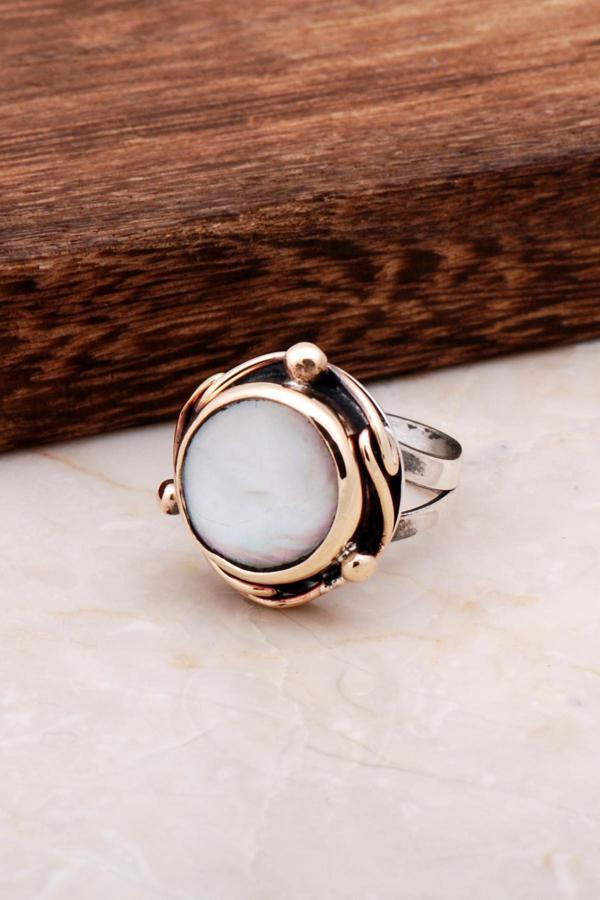 Sedef El Yapımı Gümüş Tasarım Yüzük 2997 - Image 1