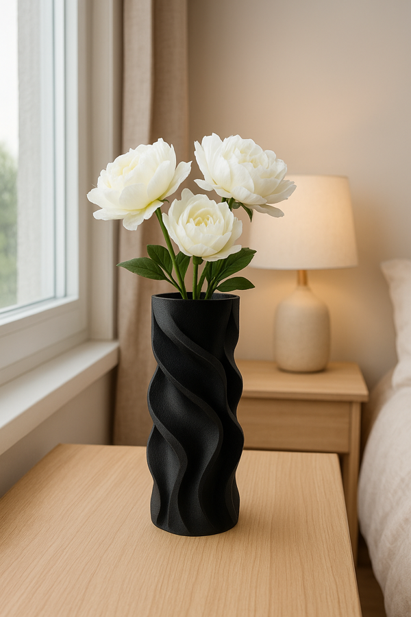 3D BASKI SİYAH DEKORATİF VAZO – 15 CM - Image 1