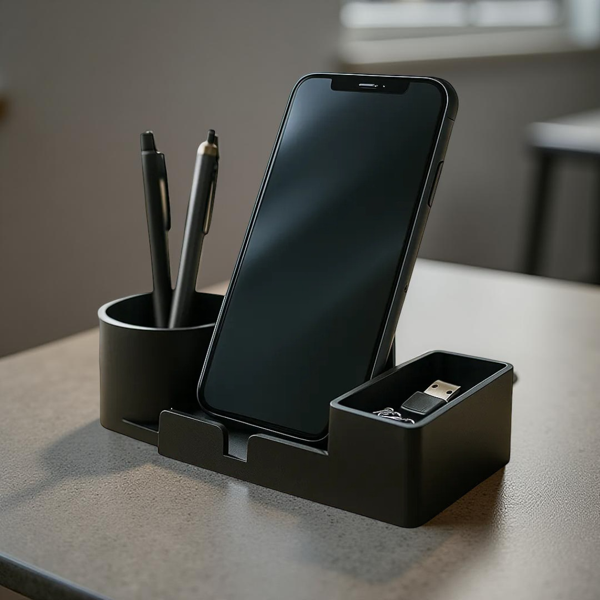 Masaüstü Telefon Standı ve Organizer – Siyah - Image 1