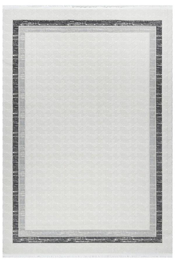 Grid Motifli Geometrik Modern Tasarımlı Pamuk Tabanlı Salon - Oturma Odası  Gri Renk Halı - Image 1