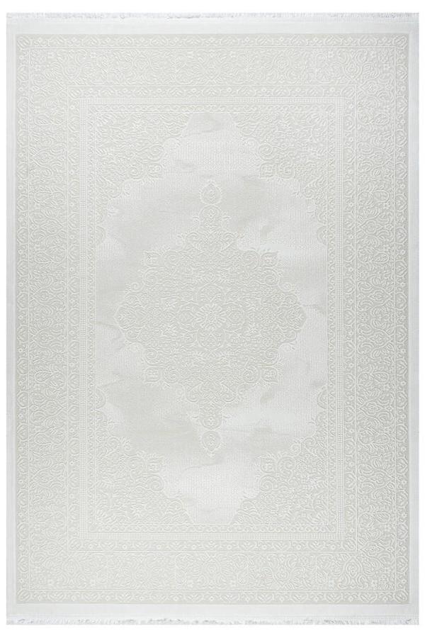 Klasik Medalyon İran Tarzı Pamuk Tabanlı Salon - Oturma Odası Krem Renk Halı - Image 1