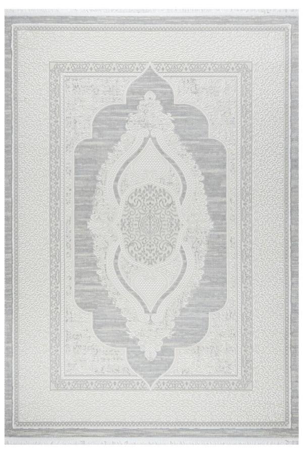 Osmanlı Medalyonlu Halı Desenli Pamuk Tabanlı Salon - Oturma Odası  Gri Renk Halı - Image 1