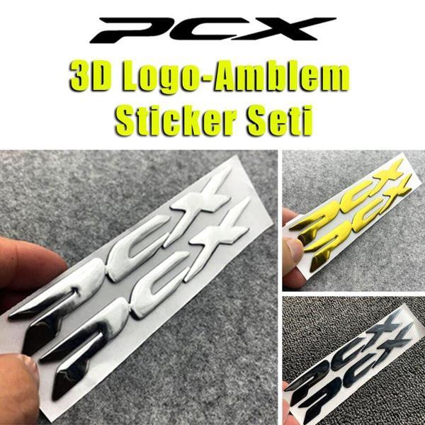 Pcx Amblem Logo Metal Sticker Yazı 2 Adet Set Gümüş Gri - Image 1
