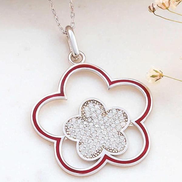 Supertrend ​gümüş Çiçek Desenli Kadın Kolye - Image 1