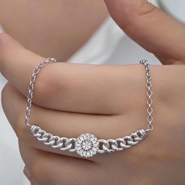 Supertrend Gümüş Gurmet Zincirli Yuvarlak Baget Taşlı Kadın Kolye - Image 1