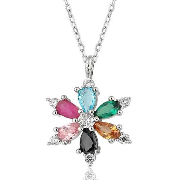 Supertrend Gümüş Mix Taşlı Lotus Çiçeği Kadın Kolye - Image 1