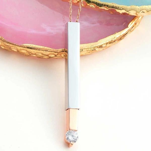 Supertrend Gümüş Rose İsim Yazılabilen Açılır Çubuk Kadın Kolye - Image 1