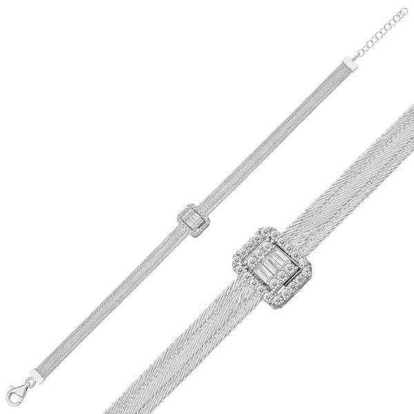 Supertrend Gümüş Baget Taşlı Trabzon Hasır Kadın Bileklik - Image 1