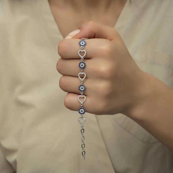 Supertrend Gümüş Kalpli Nazar Bayan Bileklik - Image 1