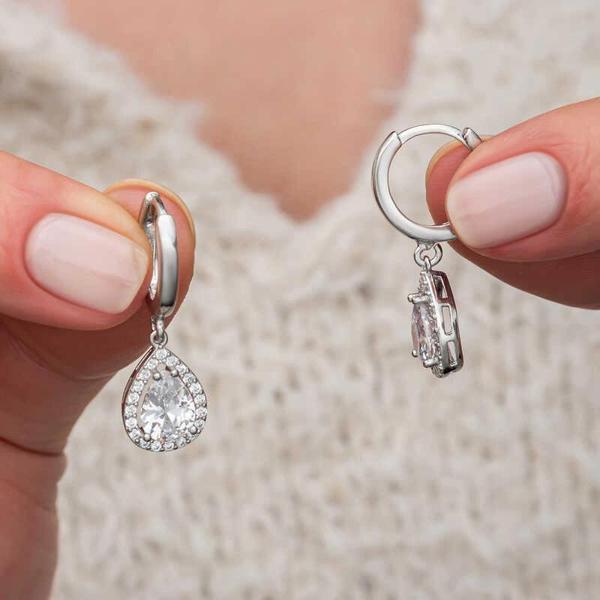 Supertrend Gümüş Beyaz Zirkon Taşlı Damla Kadın Küpe - Image 1