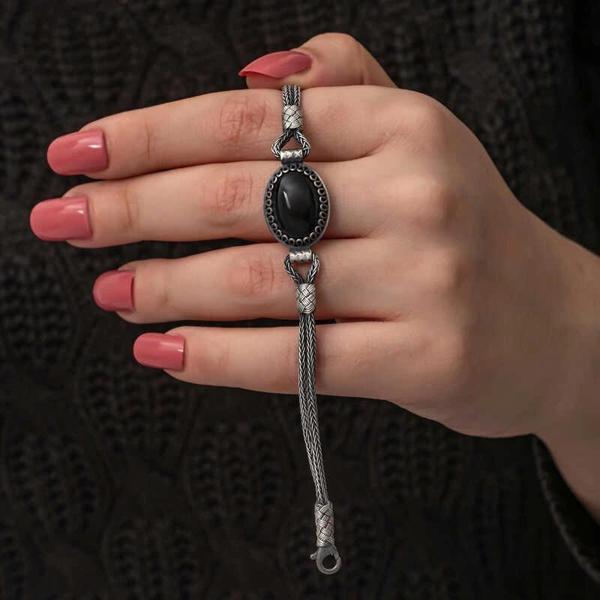 Supertrend Gümüş Oniks Taşlı Kazaziye Bileklik - Image 1