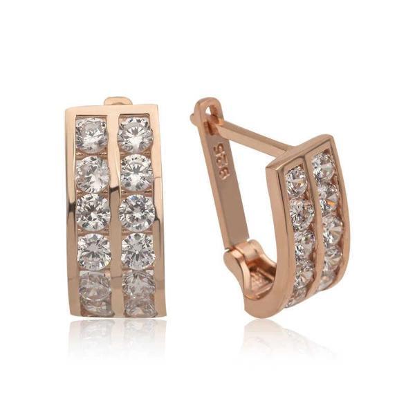 Supertrend Gümüş Çift Sıra Beyaz Taşlı J Kadın Küpe - Image 1