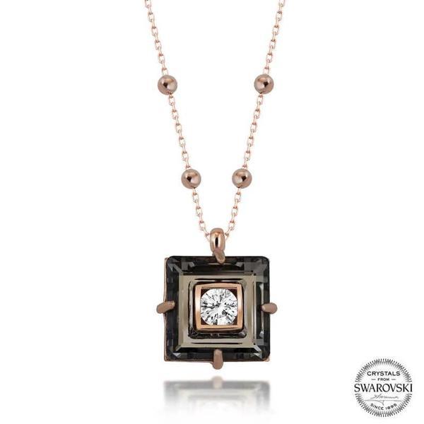 Supertrend Swa Crystal Taşlı Rose Top Zincir Siyah Elmas Gümüş Kadın Kolye - Image 1