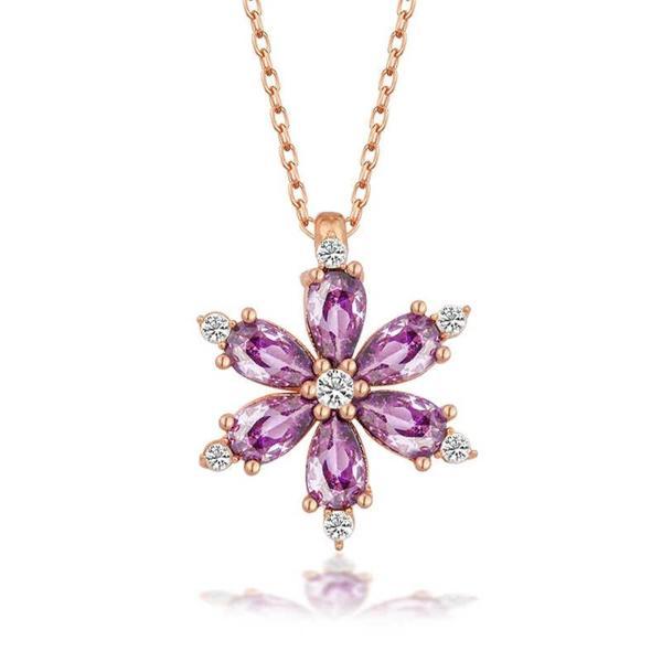 Supertrend Gümüş Rose Mor Lotus Çiçeği Kadın Kolye - Image 1