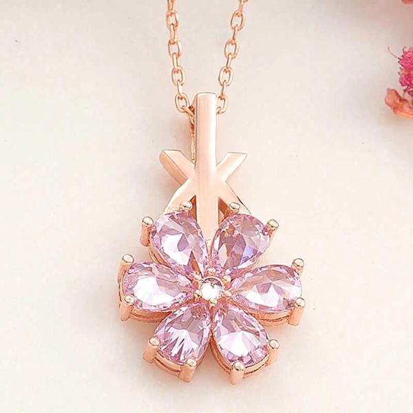Supertrend Gümüş Rose Pembe Sevgi Çiçeği Kadın Kolye - Image 1