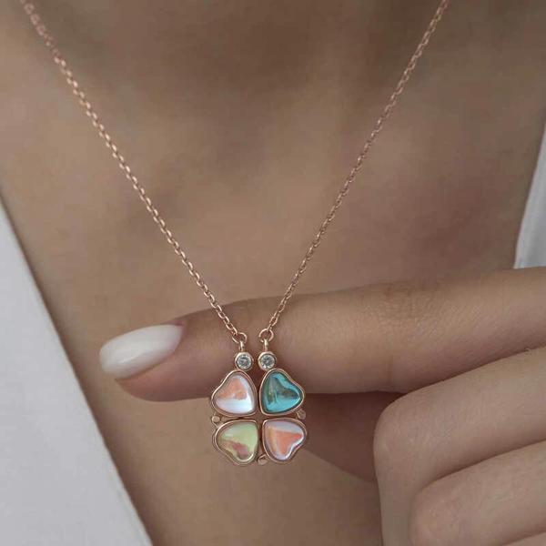 Supertrend Gümüş Rose Renkli Açılabilen Yonca Kadın Kolye - Image 1