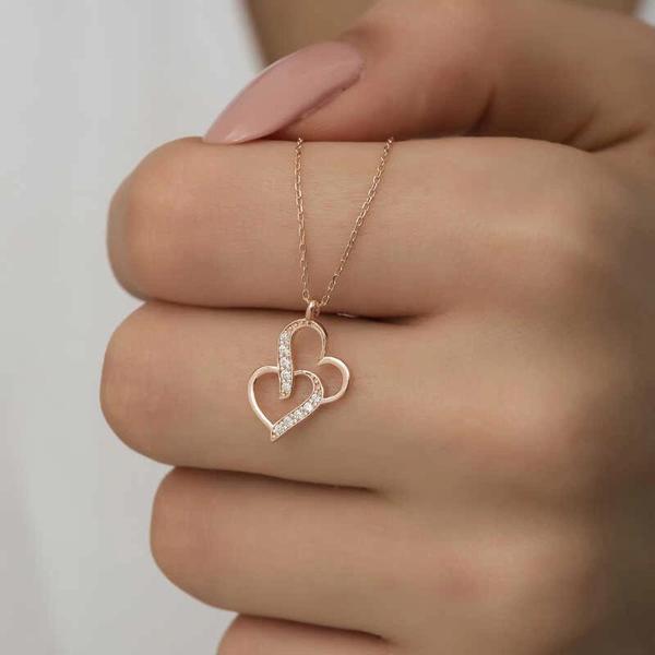 Supertrend Gümüş Rose Birleşmiş Kalpler Kadın Kolye - Image 1