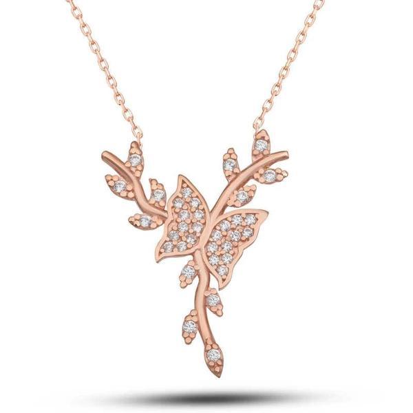 Supertrend Gümüş Rose Daldaki Kelebek Kadın Kolye - Image 1