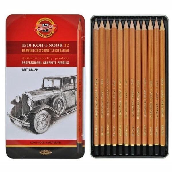 Supertrend Profesyonel Dereceli Kalem Karakalem Eskiz Çizim Seti Naturel 8B-2H Metal Kutu - Image 1
