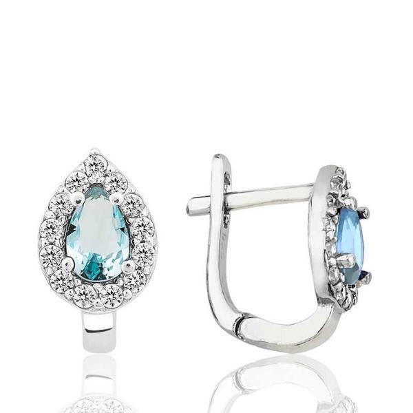 Supertrend Gümüş Turkuaz Taşlı Damla J Kadın Küpe - Image 1