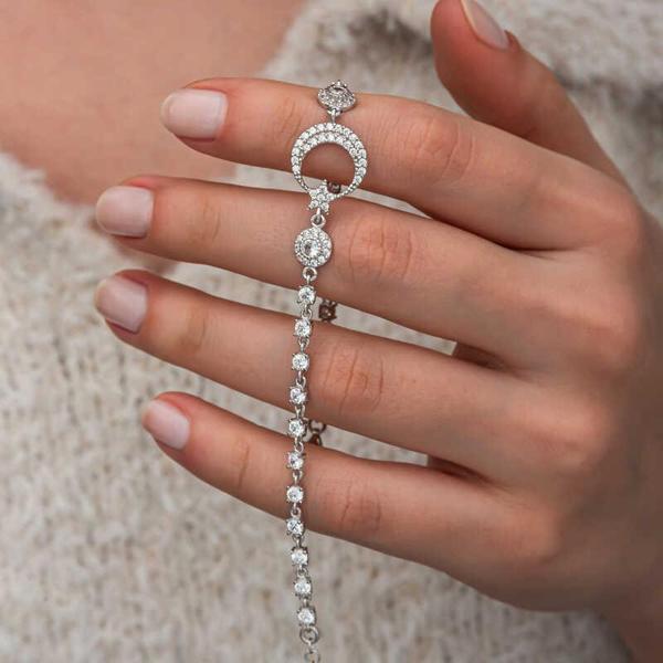 Gümüş Zirkon Taşlı Ay Yıldız Kadın Bileklik - Image 1