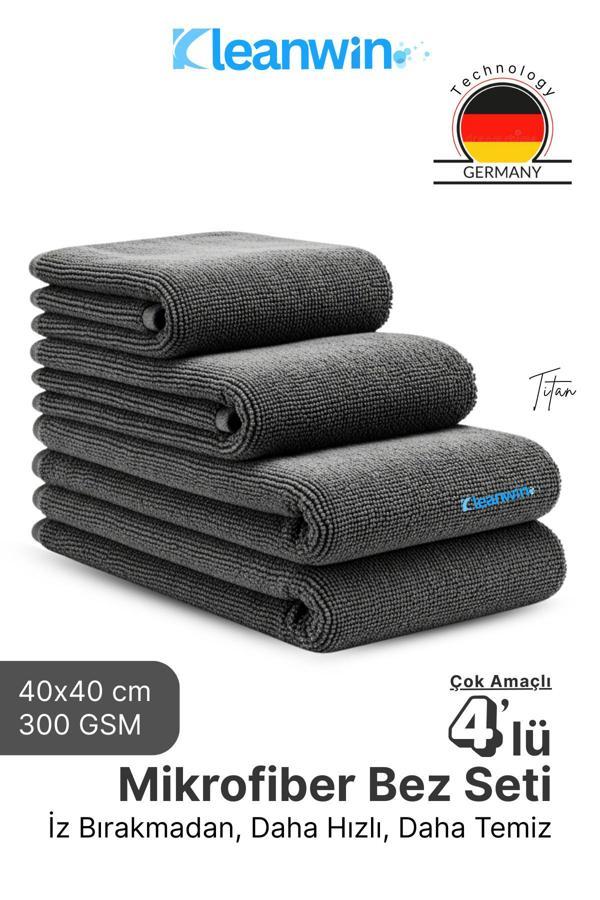 Kleanwin Titan 4’Lü Mikrofiber Bez Seti 40X40 Cm 300 Gsm | Oto Yıkama Kurulama Bezi, Leke Bırakmaz Cam Bezi - Image 1