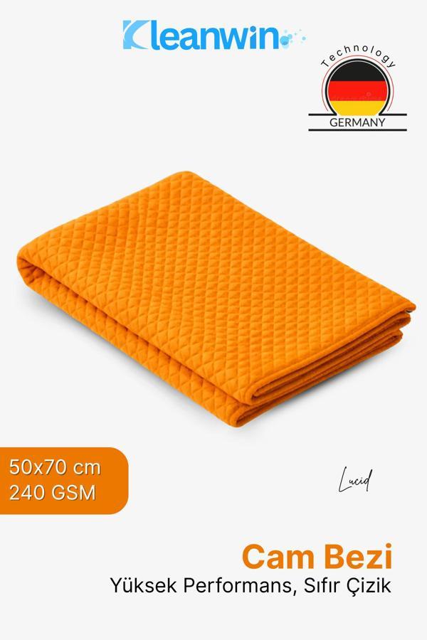 Kleanwin Lucid Mikrofiber Araba Cam Bezi 50X70 Cm 240 Gsm – Turuncu, İz Bırakmaz Cam Silme Ve Kurulama Bezi - Image 1