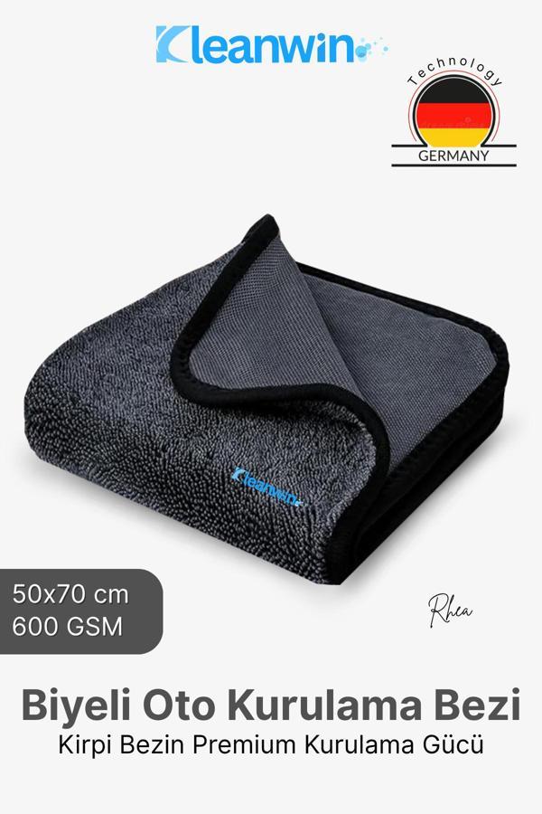 Kleanwin Rhea Mikrofiber Kurulama Bezi 50X70Cm 600 Gsm Tek Katlı Biyeli Premium Oto Kurulama Havlusu - Image 1