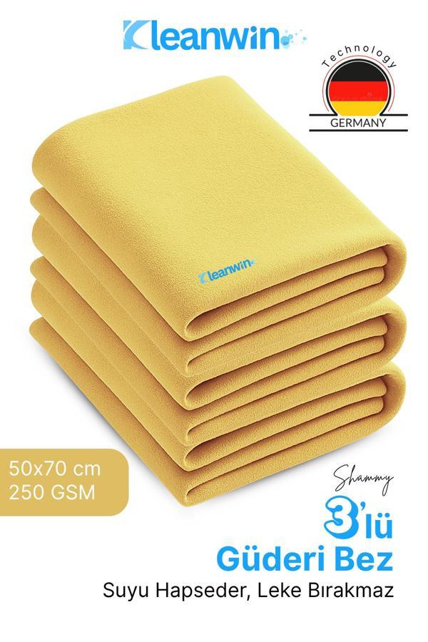 Kleanwin Shammy 3’Lü Set Gold Güderi 50X70 Cm Oto Kurulama Bezi – Ultra Emici, Çizmez Ve Dayanıklı Araç Bezi - Image 1