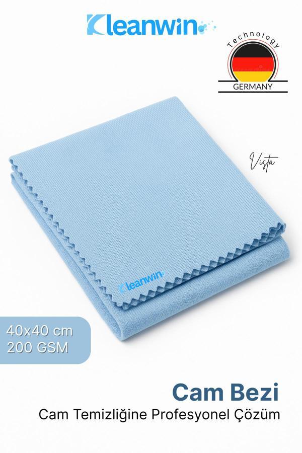 Kleanwin Vista Mavi Mikrofiber Cam Bezi 40X40 Cm 200 Gsm – Araba Ve Ev Cam Temizlik Bezi - Image 1